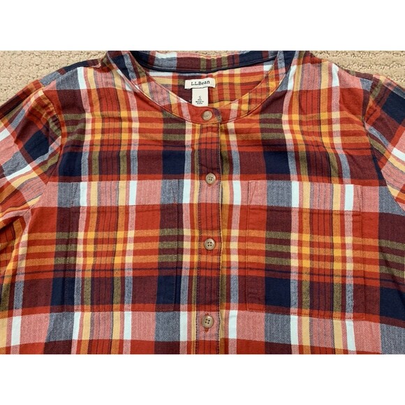 LL Bean Womens Red Orange Organic Cotton Plaid Button Up Long Sleeve Shirt Small - Picture 6 of 10